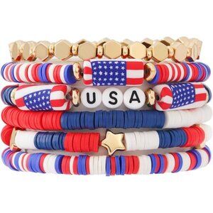 Surfer Heishi Clay Bead Bracelets for Women Bohemian Stackable Gold Flag 2